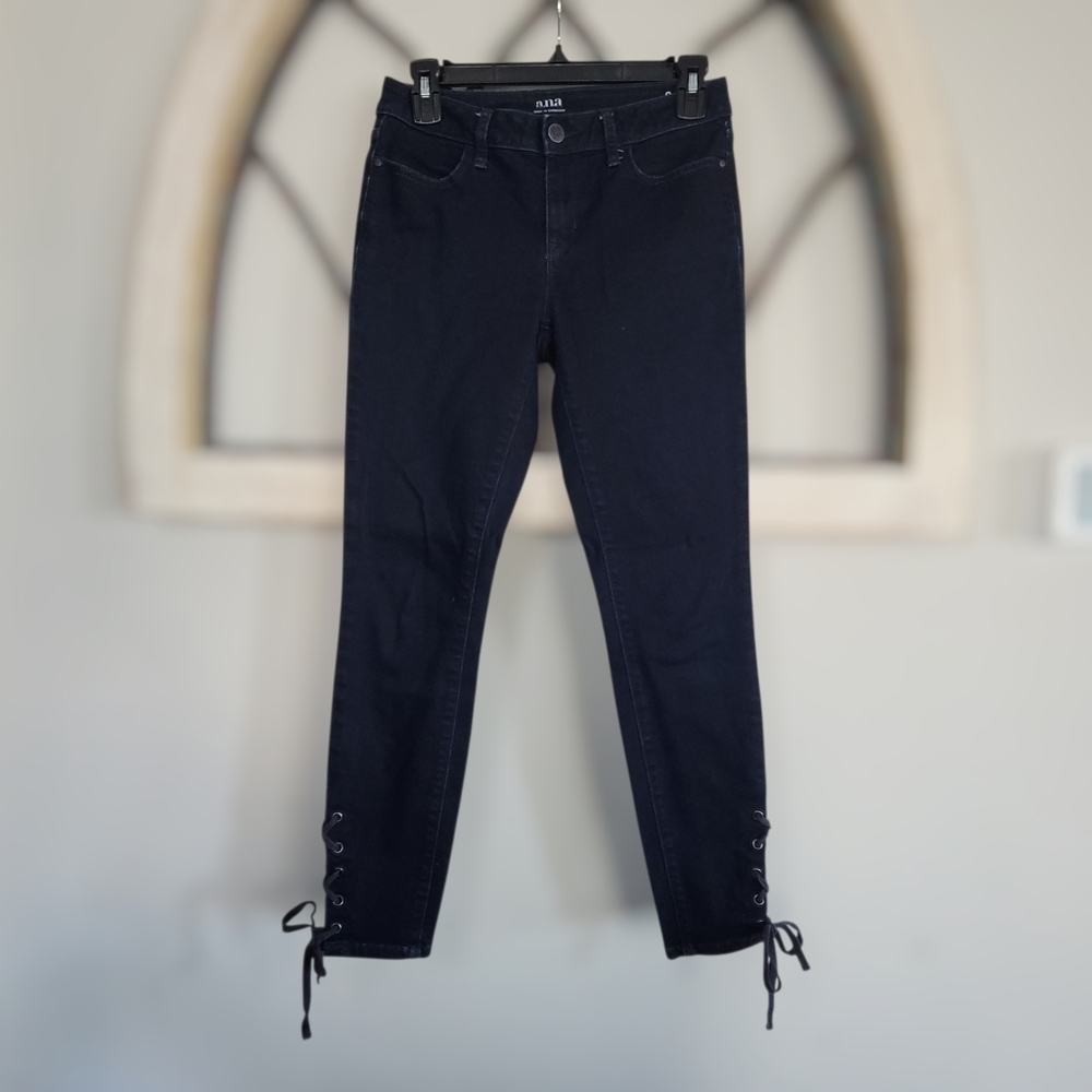 Ana Low-rise Dark Wash Skinny Lace Ankle Cropped Jegging Denim Jeans , Sz 2